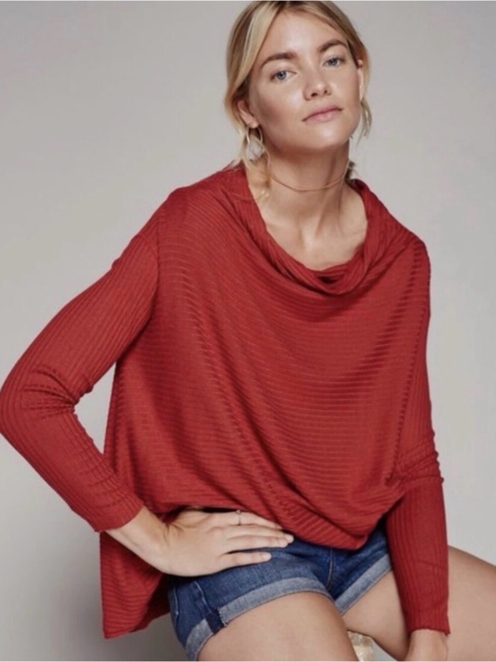 Free People Lover Slouchy Ribbed Long Sleeve Medium M